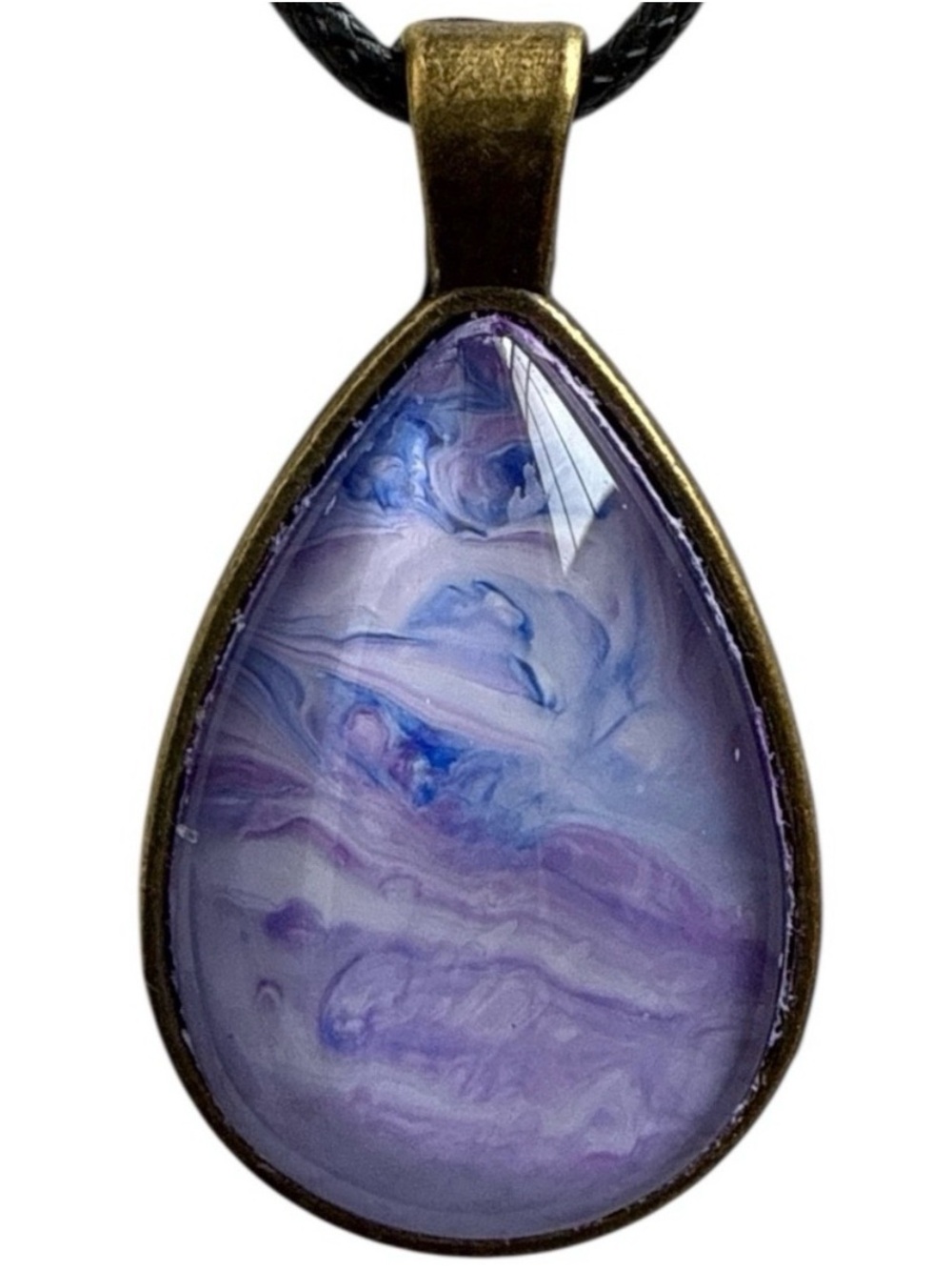 Hand Crafted Necklace Lavender Fluid Art Teardrop Pendant by Svetlana Yeung